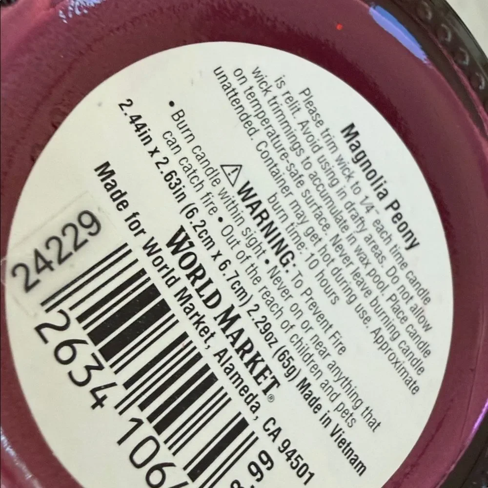Cost Plus World Market Magnolia‎ Peony Candle - Rich Purple